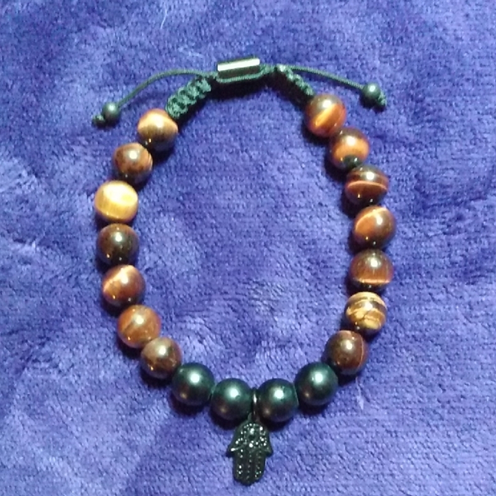 6/$20 Brown and Black Beaded Bracelet with Hamsa Charm